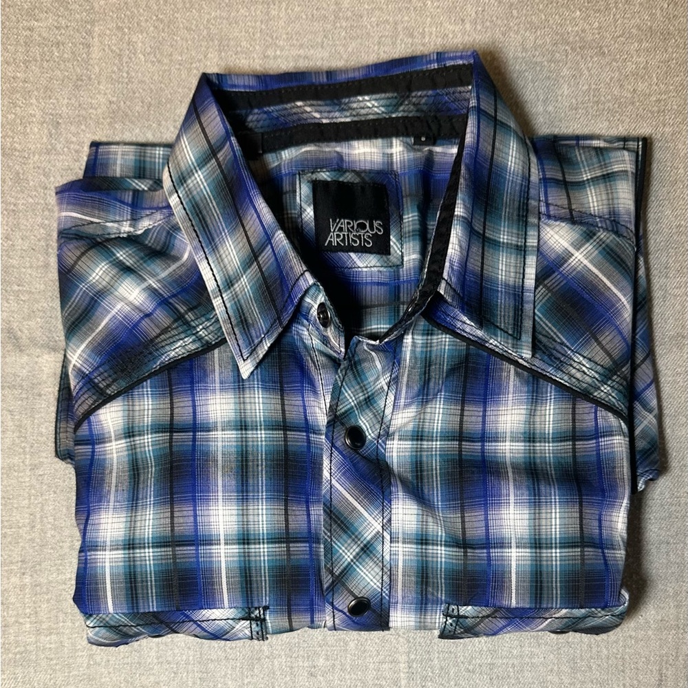 Various Artists Men's short sleeve plaid Button-Down Shirt